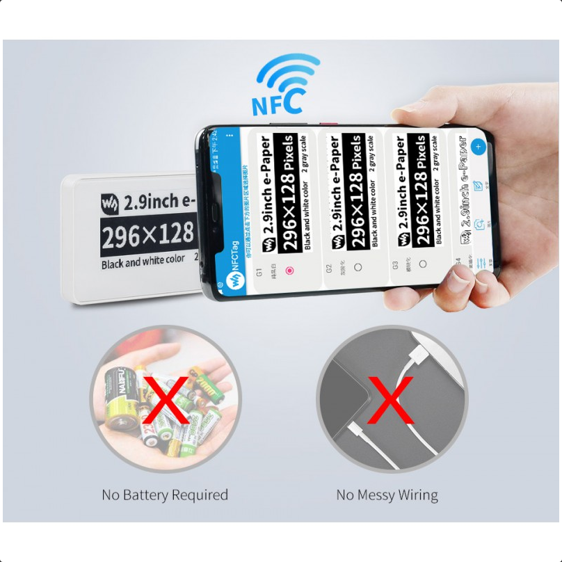 Displej e-ink, 2.9 inča, NFC napajanje