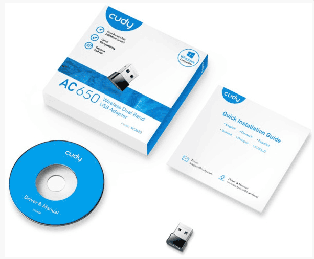Cudy WU650 AC650 Wi-Fi Dual Band 2.4+5Ghz USB MINI Adapter, 2dBi longe range