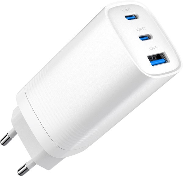 TA-UC-PDQC65-01-W 3-port 65W GaN USB PowerDelivery fast charger, white