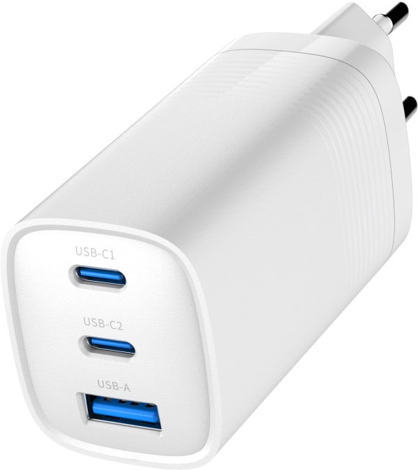TA-UC-PDQC65-01-W 3-port 65W GaN USB PowerDelivery fast charger, white