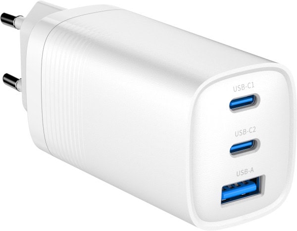 TA-UC-PDQC65-01-W 3-port 65W GaN USB PowerDelivery fast charger, white