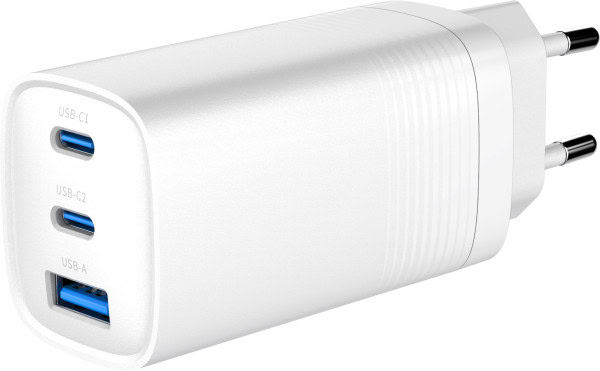 TA-UC-PDQC65-01-W 3-port 65W GaN USB PowerDelivery fast charger, white