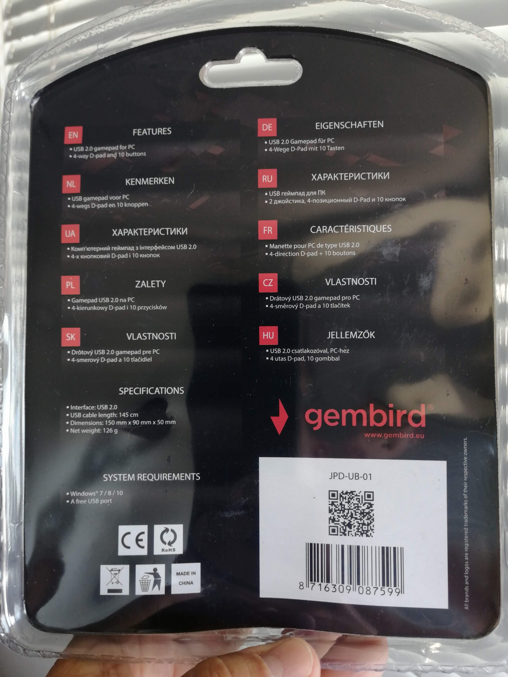JPD-UB-01 Gembird USB 2.0 kom digital gamepad black