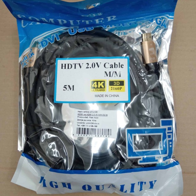 HDMI na HDMI kabl 2.0 GOLD 4K (m/m) 5 m
