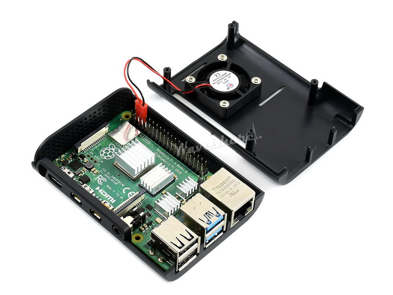 Raspberry Pi 4 kućište, ABS, crno, hladnjaci, ventilator