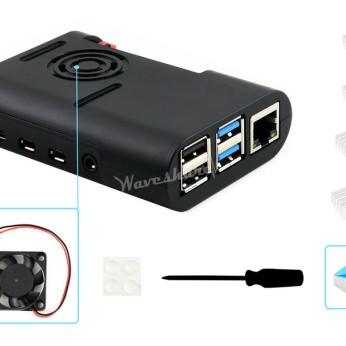 Raspberry Pi 4 kućište, ABS, crno, hladnjaci, ventilator