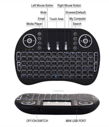 Bežična mini tastatura, osvetljenje, touch pad, punjiva baterija, I8