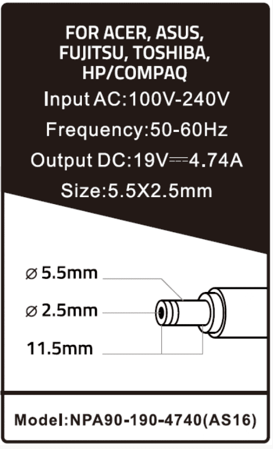 NPA90-190-4740 (AS16) punjač za laptop 90W-19V-4.74A, 5.5x2.5mm black