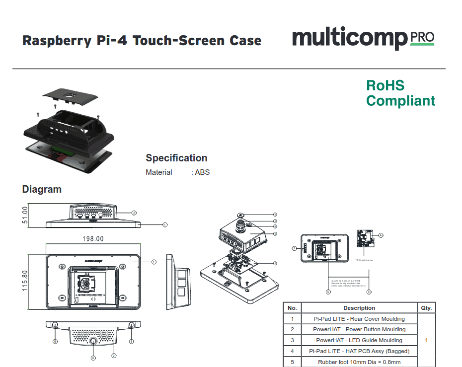 RPI 4 TOUCH-SCREEN CASE - BLACK