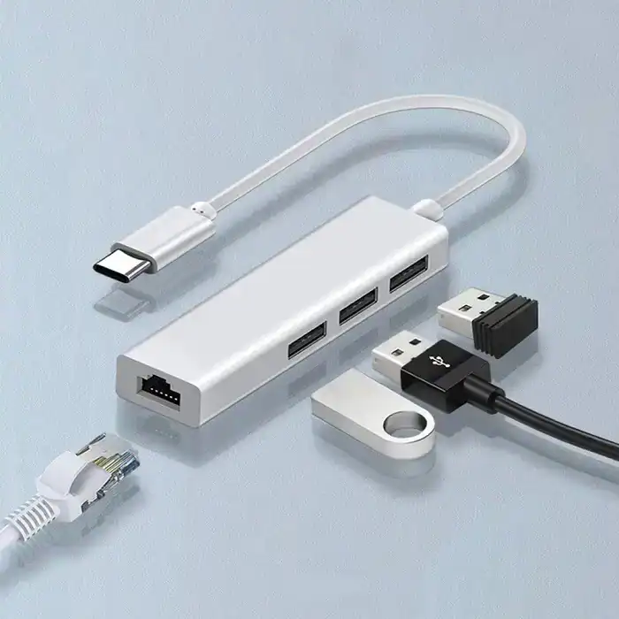 Tip-C HUB 4 u 1 RJ45 100M LAN + 2xUSB 2.0 + 1xUSB 3.0