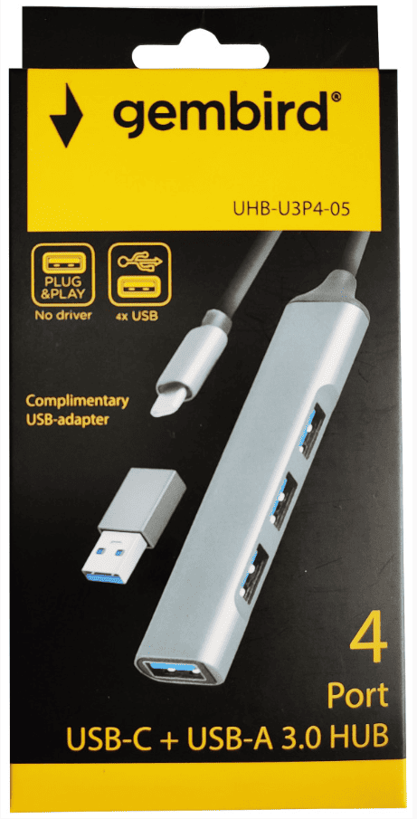 UHB-U3P4-05, 4-port HUB, Type C + USB 3.0 Aluminum