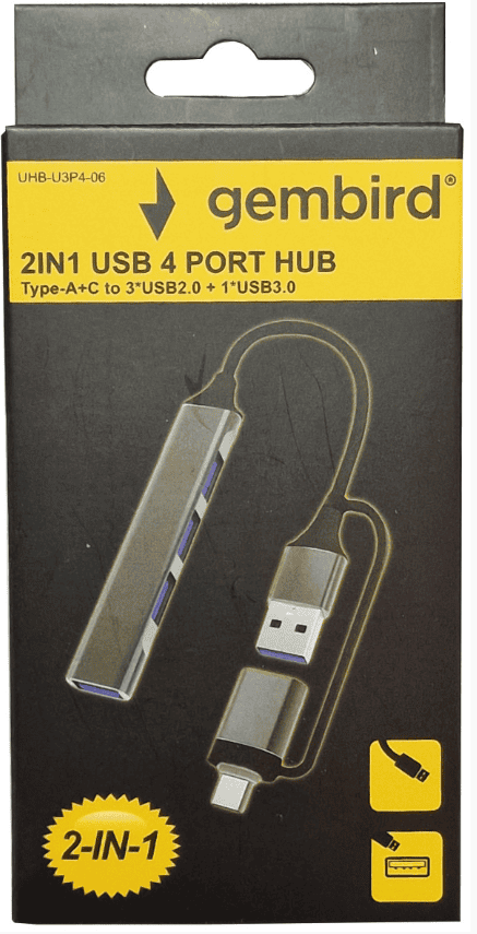 UHB-U3P4-06 HUB Type-A+C to 3*USB2.0 + 1*USB3.0 Aluminum